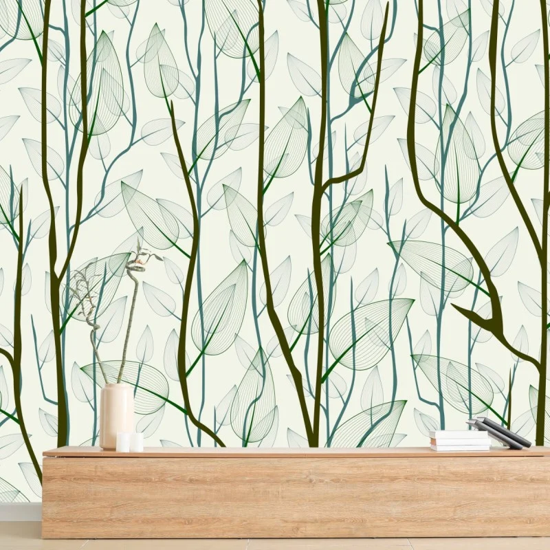Wall mural delicate leaf and branch pattern