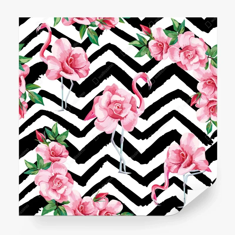 Wall mural tropical pink flamingo floral pattern