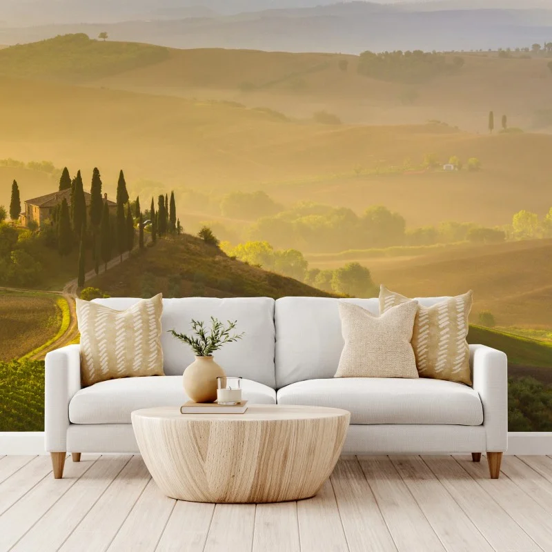 Wall mural misty morning over Val d'Orcia