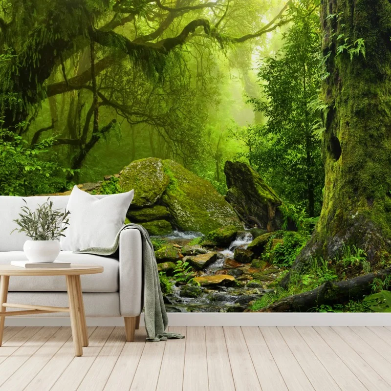 Wall mural moss-covered woodland stream