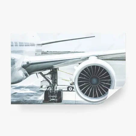Wall mural close-up of jet engine at terminal • Wallissimo®