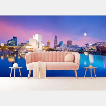 Wall mural downtown Cleveland skyline at dusk • Wallissimo®