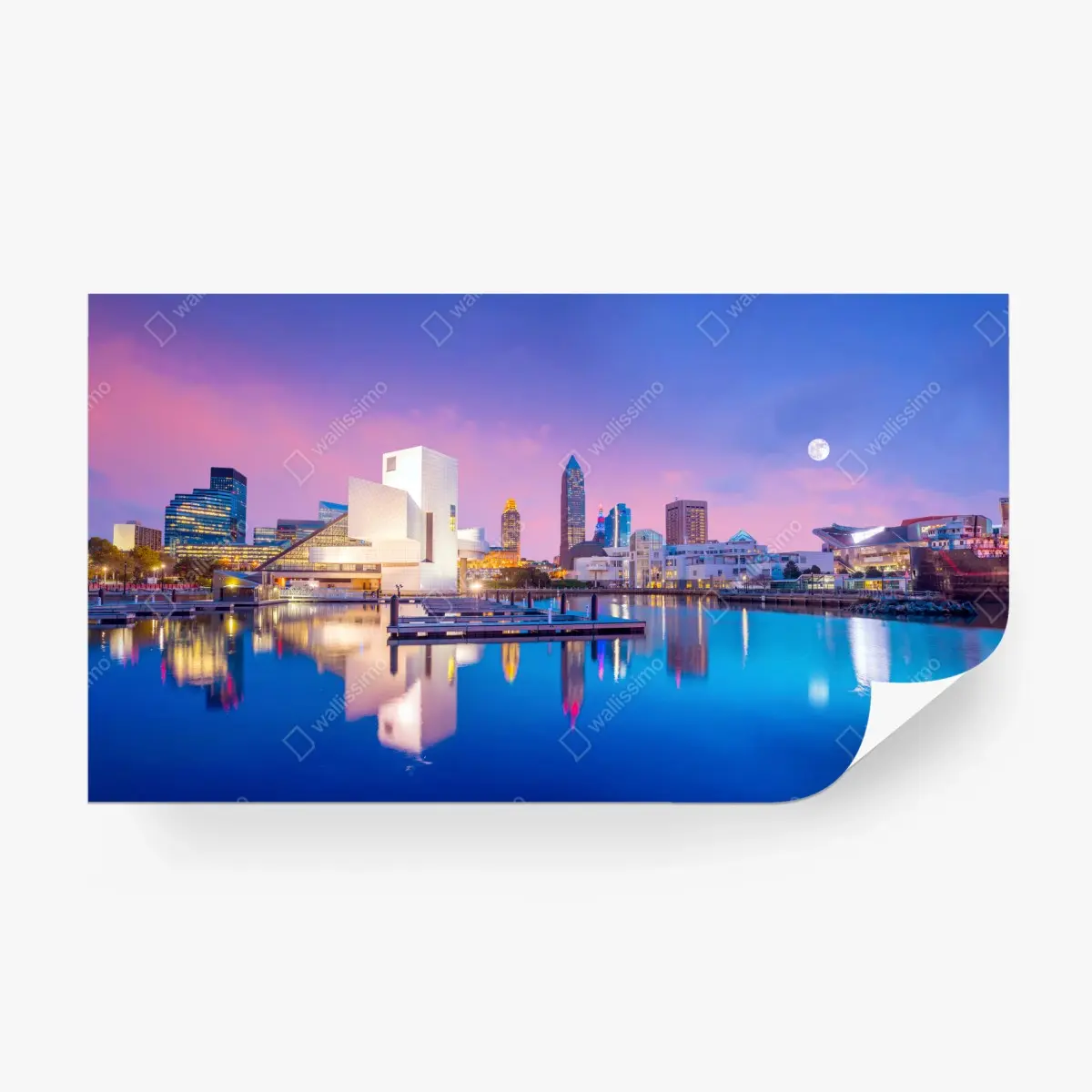 Wall mural downtown Cleveland skyline at dusk • Wallissimo® Wall mural downtown Cleveland skyline at dusk • Wallissimo®