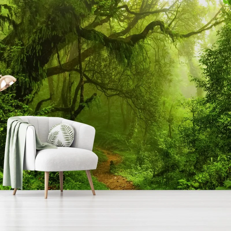 Wall mural mystical green forest trail