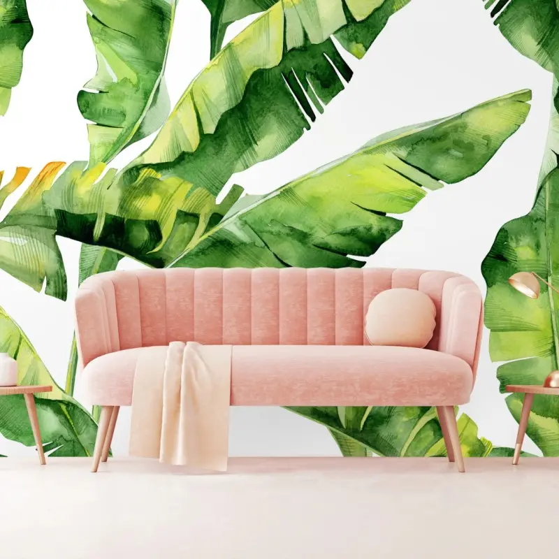 Wall mural tropical banana leaf watercolor pattern