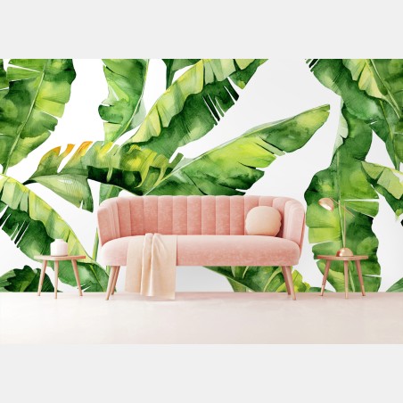 Wall mural tropical banana leaf watercolor pattern • Wallissimo®