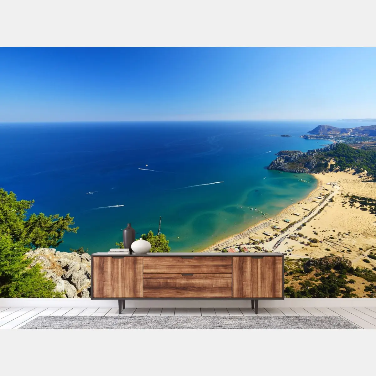 Wall mural serene turquoise coastline panorama • Wallissimo®