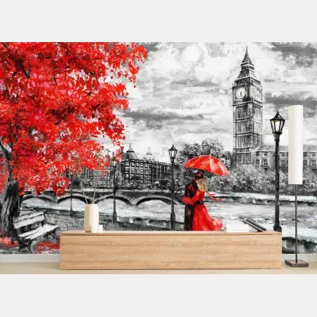 Wall mural romantic rainy evening in London • Wallissimo®
