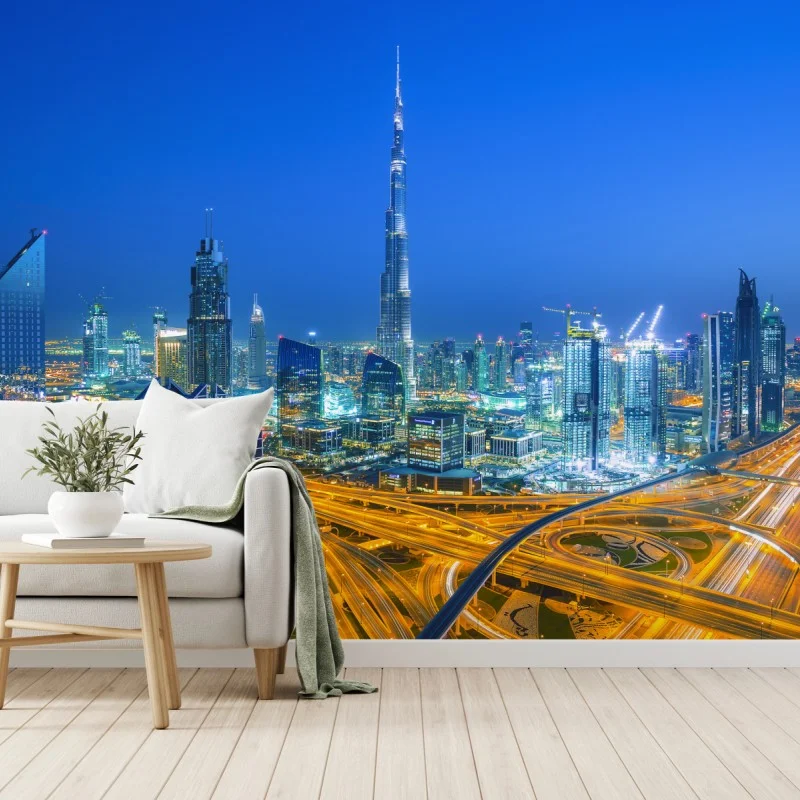 Wall mural Dubai skyline at dusk