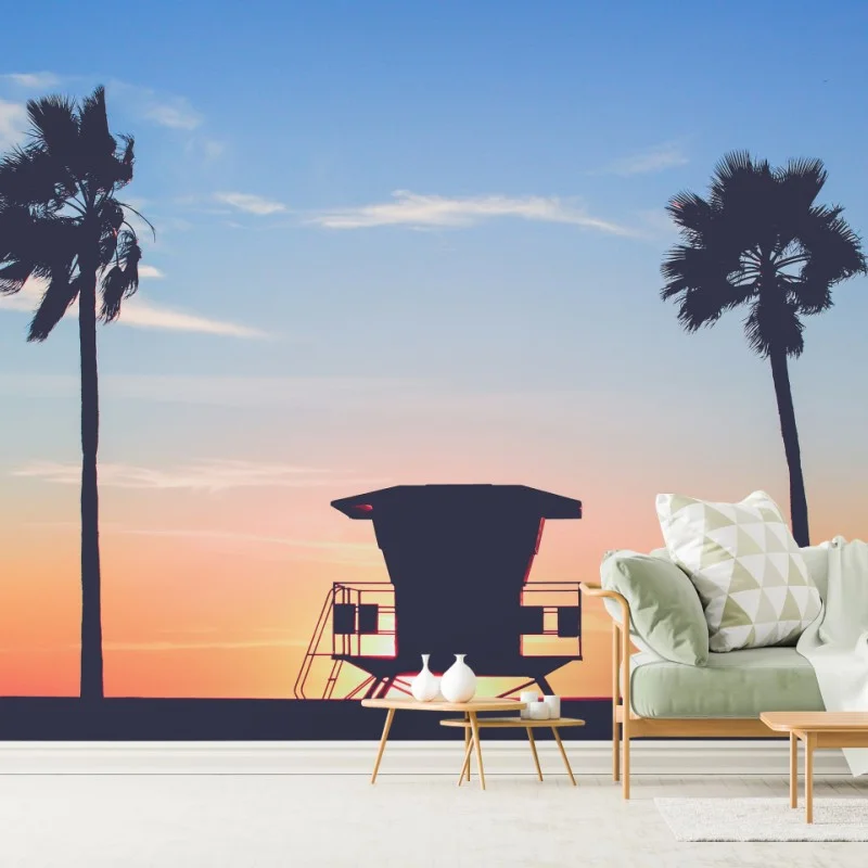 Wall mural sunset silhouette at the beach ⁕ Wallissimo®