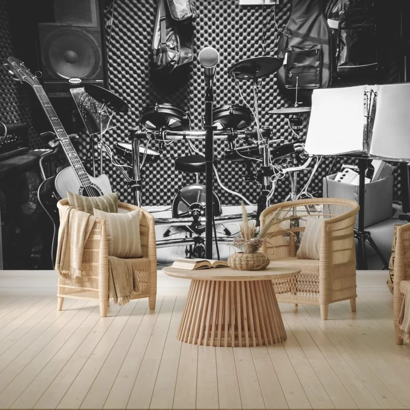 Wall mural monochrome music studio corner
