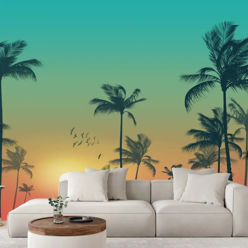 Wall mural tropical sunset palms silhouette