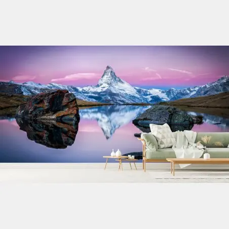Wall mural majestic alpine peak reflected in tranquil lake • Wallissimo®