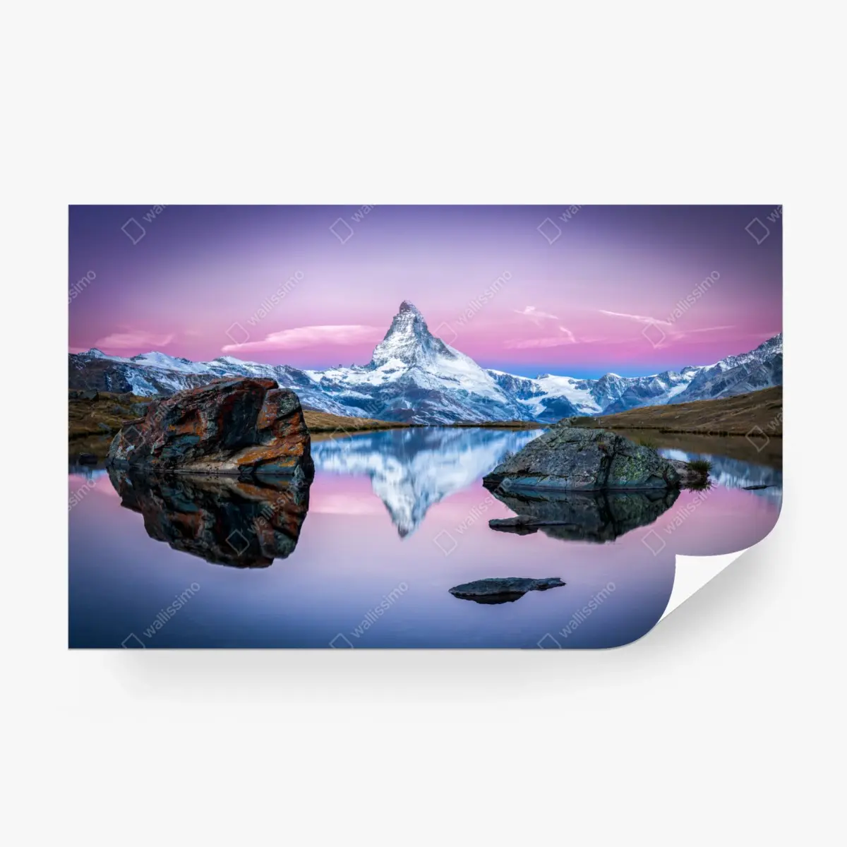 Wall mural majestic alpine peak reflected in tranquil lake • Wallissimo®