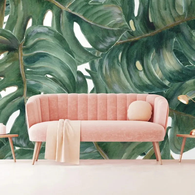 Wall mural lush monstera watercolor leaves