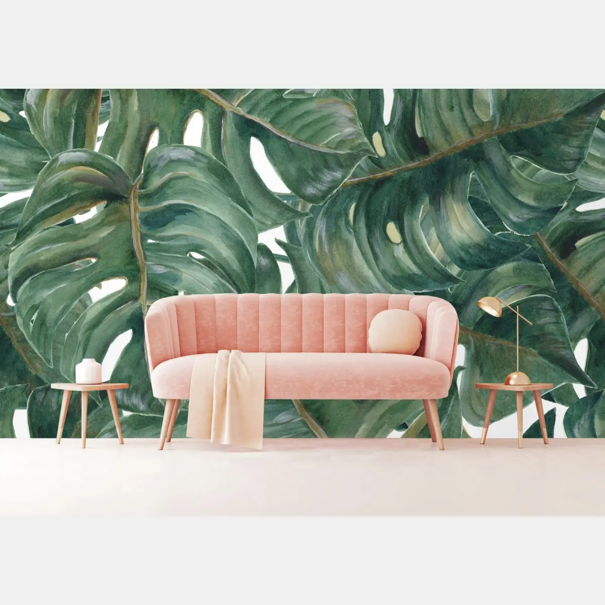 Wall mural lush monstera watercolor leaves • Wallissimo®
