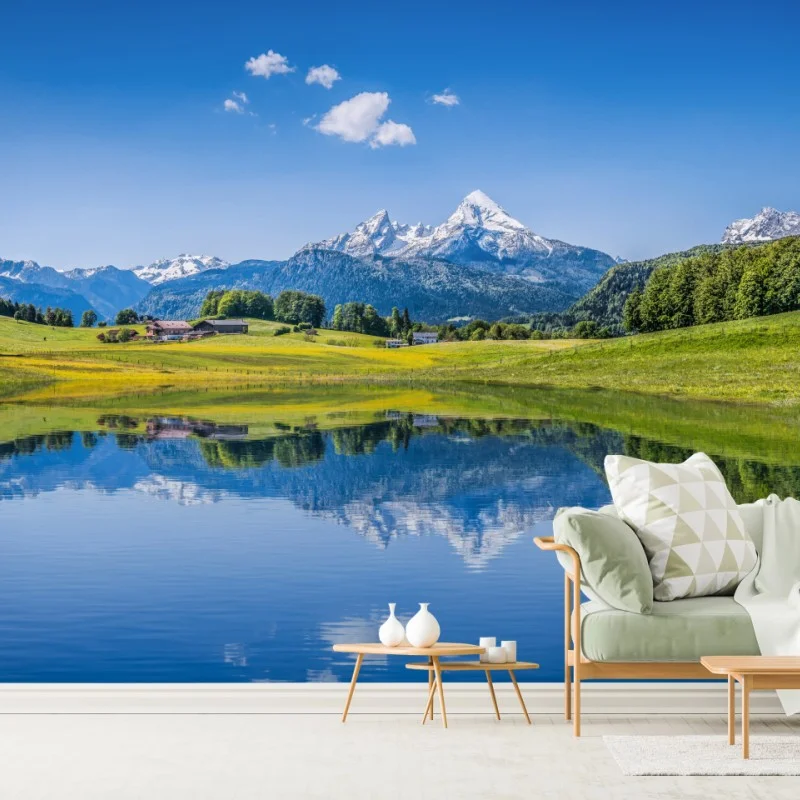 Wall mural alpine mirror: serene mountain reflection • Wallissimo®