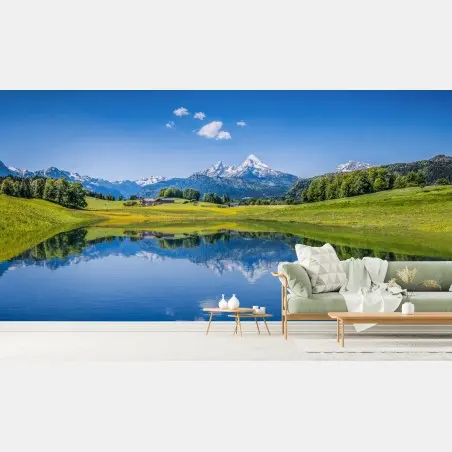 Wall mural alpine mirror: serene mountain reflection • Wallissimo®
