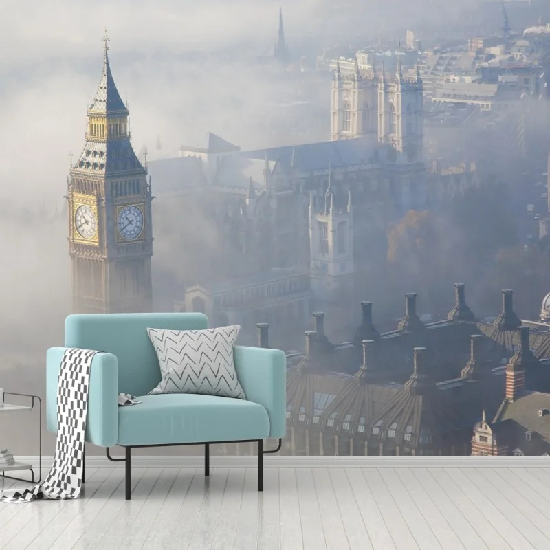Wall mural foggy aerial view of Big Ben and Palace of Westminster