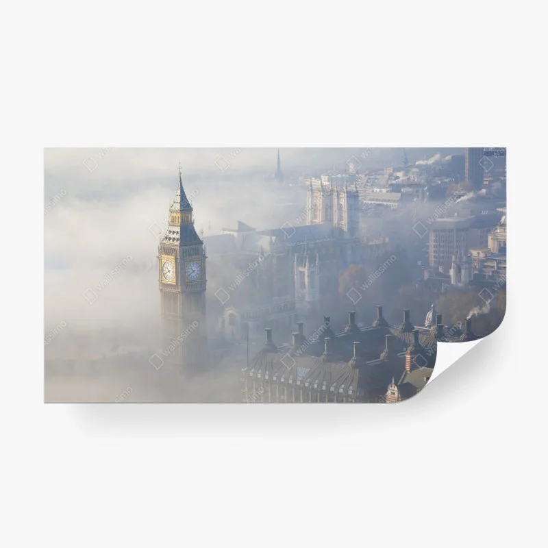 Wall mural foggy aerial view of Big Ben and Palace of Westminster