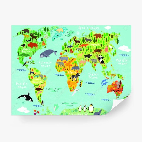 Wall mural colorful animal world map • Wallissimo®