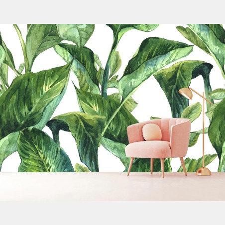 Wall mural lush watercolor tropical leaves pattern • Wallissimo®