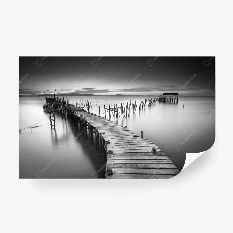 Wall mural serene wooden pier at dusk