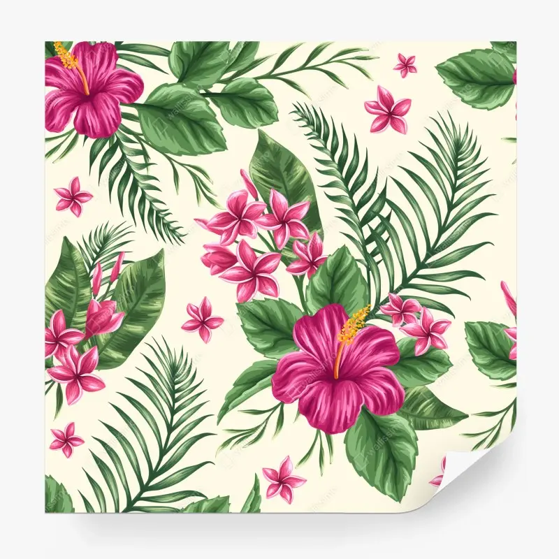 Wall mural tropical pink hibiscus floral pattern