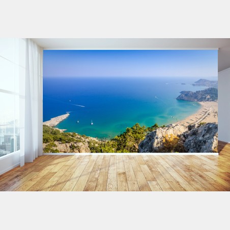 Wall mural sunlit turquoise bay panorama • Wallissimo®