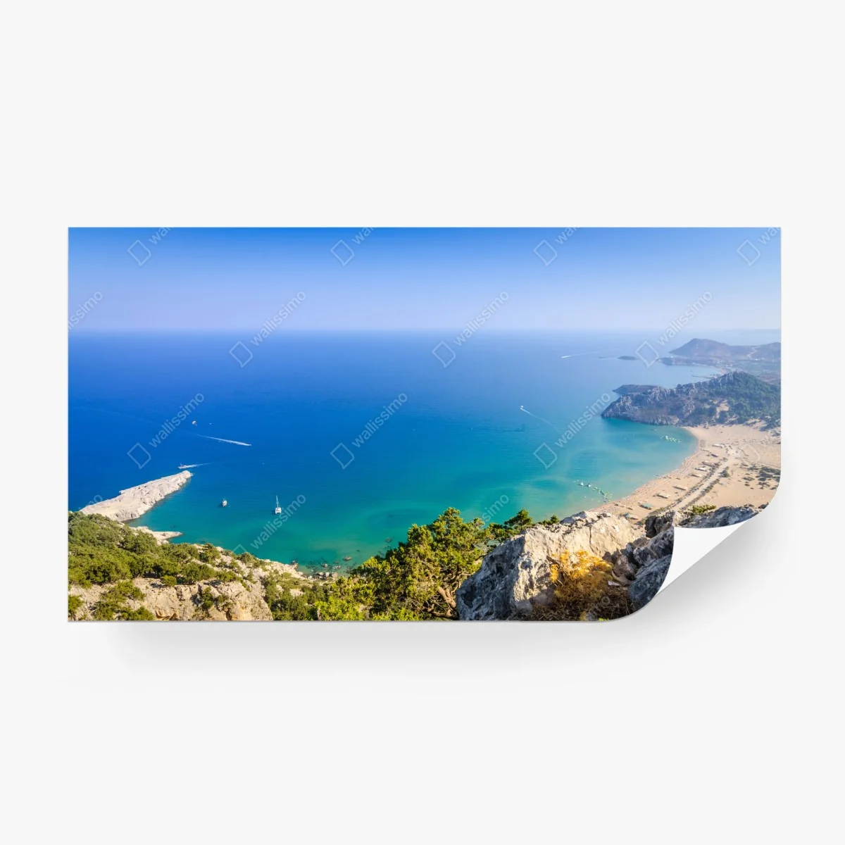 Wall mural sunlit turquoise bay panorama • Wallissimo® Wall mural sunlit turquoise bay panorama • Wallissimo®