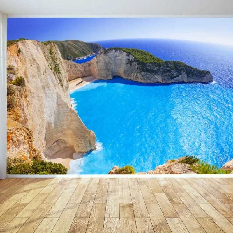 Wall mural turquoise cliff beach panorama