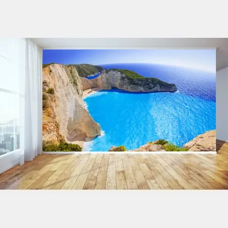 Wall mural turquoise cliff beach panorama • Wallissimo®