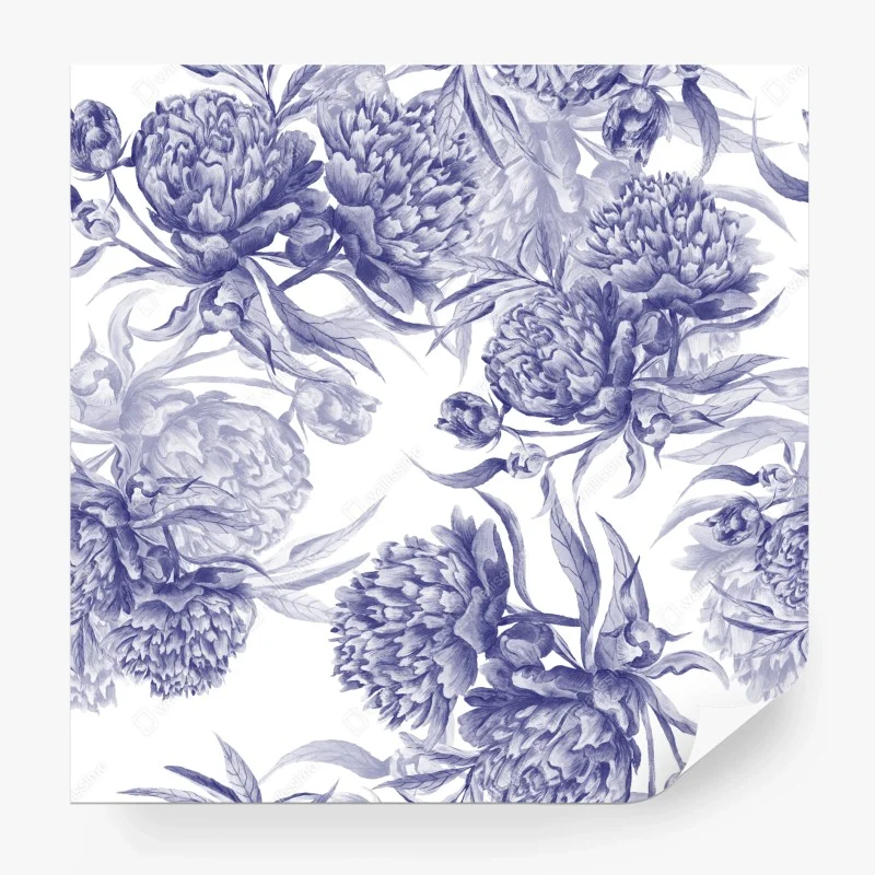 Wall mural blue peony floral pattern