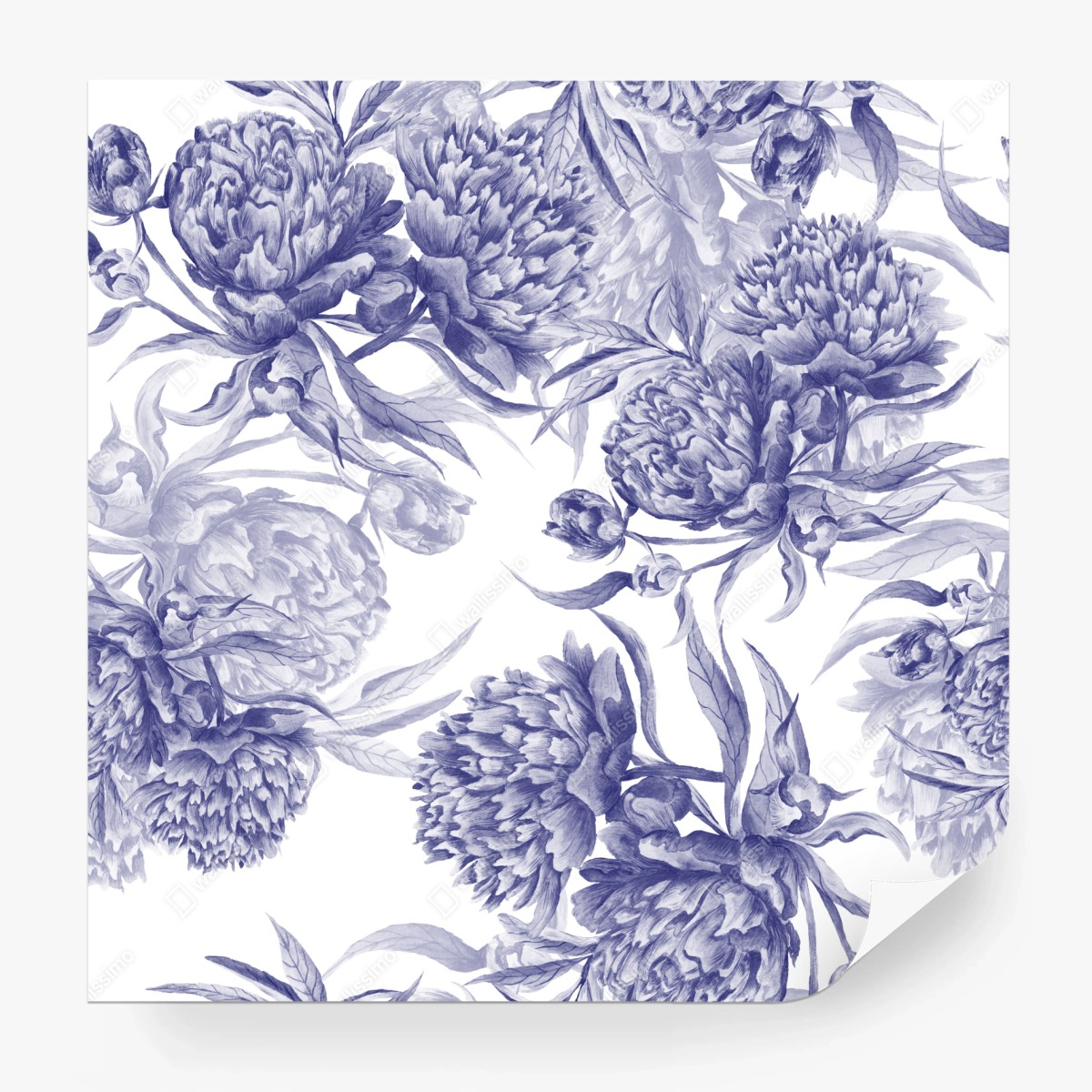 Wall mural blue peony floral pattern • Wallissimo®