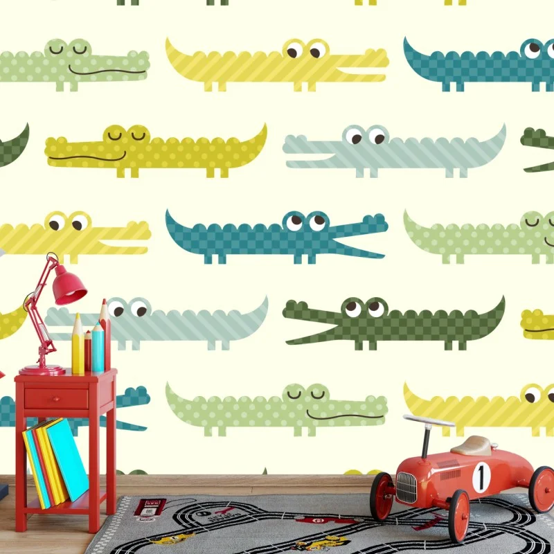Wall mural playful crocodile pattern for kids room