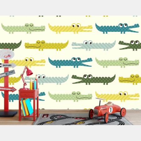 Wall mural playful crocodile pattern for kids room • Wallissimo®