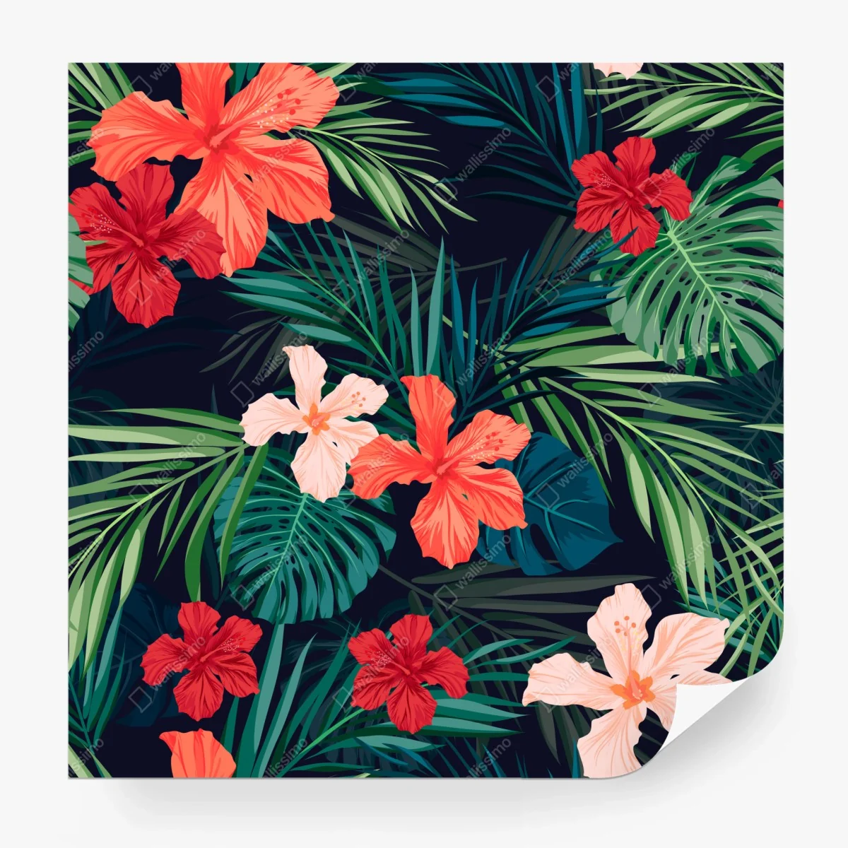 Wall mural tropical hibiscus botanical pattern • Wallissimo®