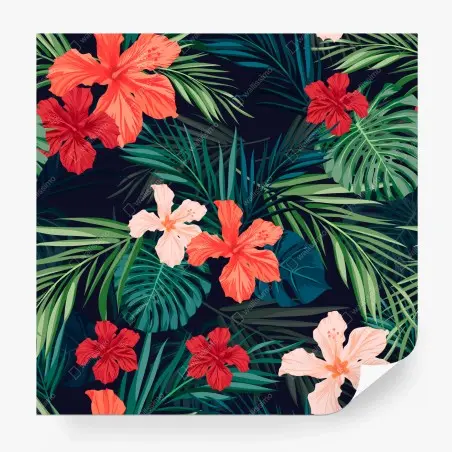 Wall mural tropical hibiscus botanical pattern • Wallissimo®