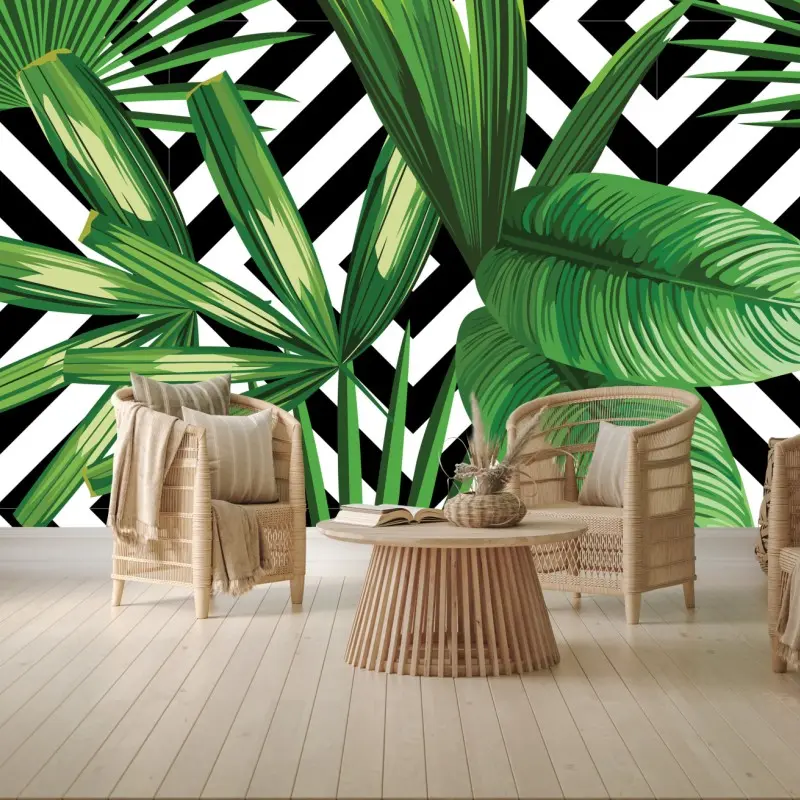 Wall mural tropical leaves geometric design