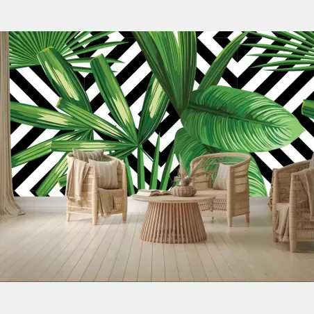 Wall mural tropical leaves geometric design • Wallissimo®