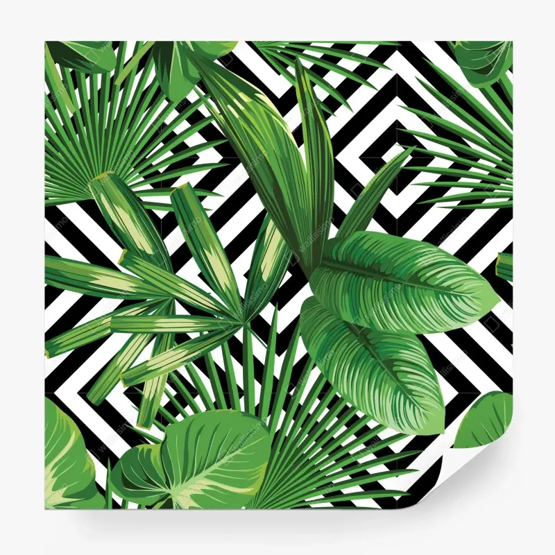 Wall mural tropical leaves geometric design