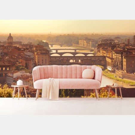 Wall mural golden sunset over Ponte Vecchio, Florence • Wallissimo®