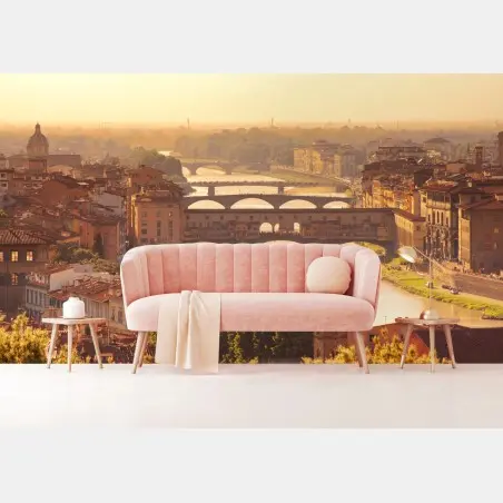 Wall mural golden sunset over Ponte Vecchio, Florence • Wallissimo®