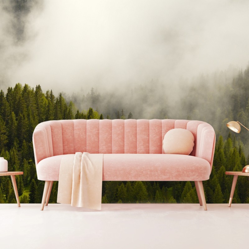Wall mural misty evergreen forest