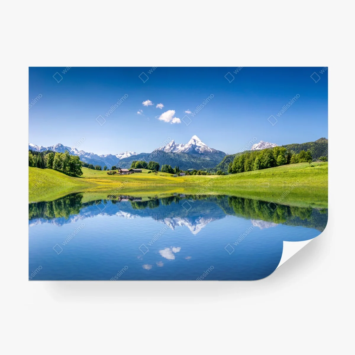 Wall mural alpine peaks reflected in a tranquil lake • Wallissimo®