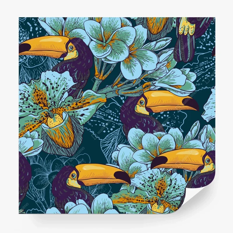 Wall mural tropical toucan floral pattern