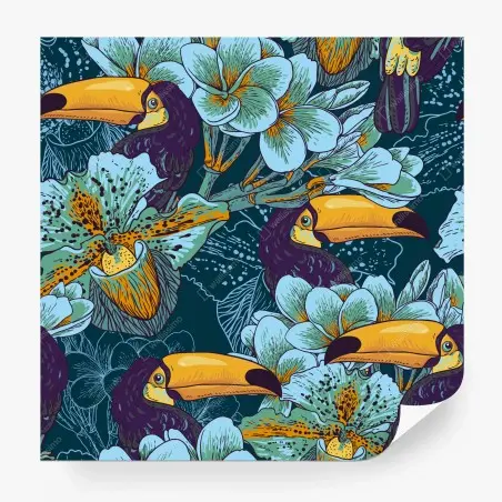 Wall mural tropical toucan floral pattern • Wallissimo®