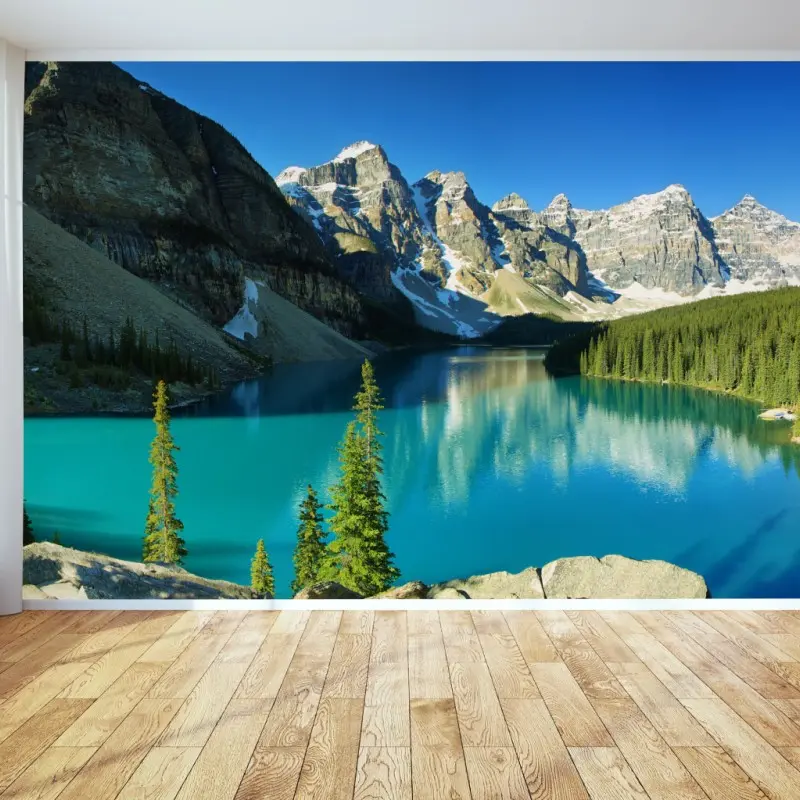 Wall mural tranquil turquoise mountain lake panorama ⁕ Wallissimo®
