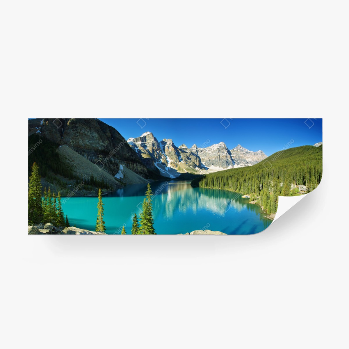 Wall mural tranquil turquoise mountain lake panorama • Wallissimo®