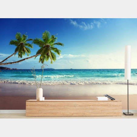 Wall mural tropical Caribbean beach at sunset • Wallissimo®
